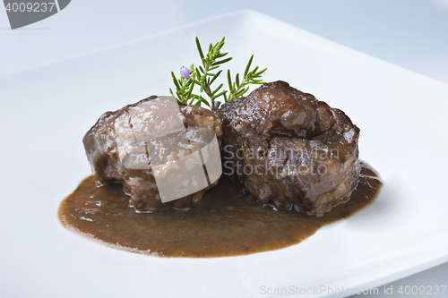 Image of bull oxtail with sauce traditional spanish cuisine