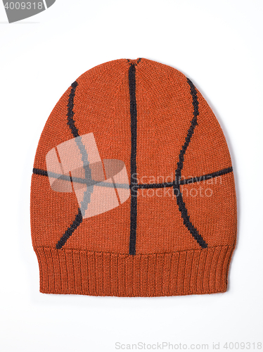 Image of orange woolen handmade cap basketball ball alike