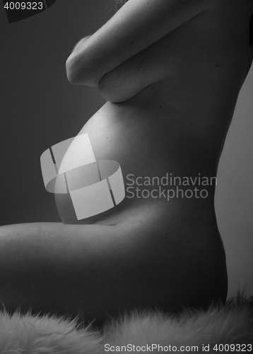 Image of Pregnant Woman holding her hands on beautiful belly