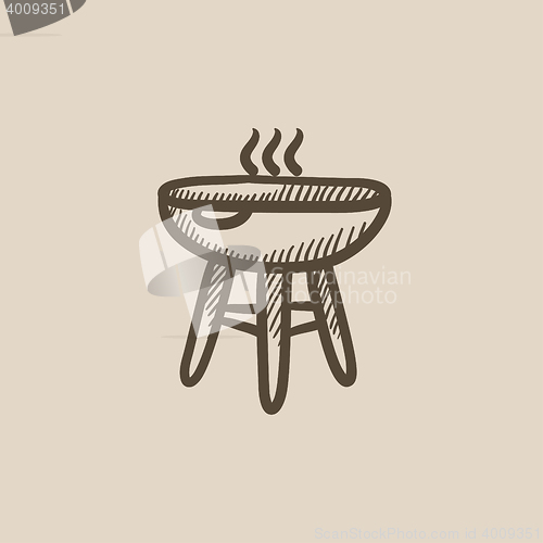 Image of Kettle barbecue grill sketch icon.