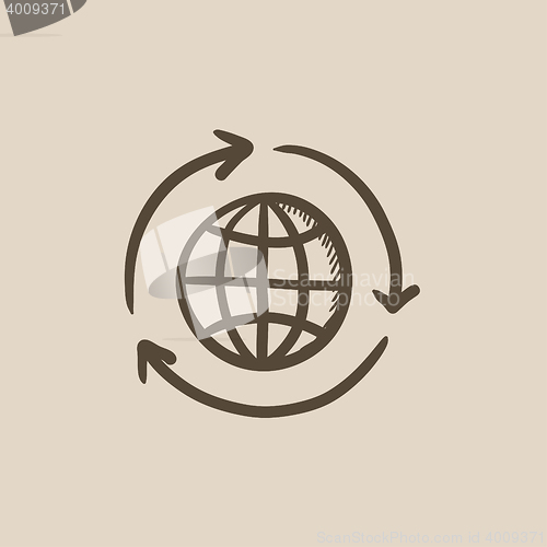 Image of Globe with arrows sketch icon.