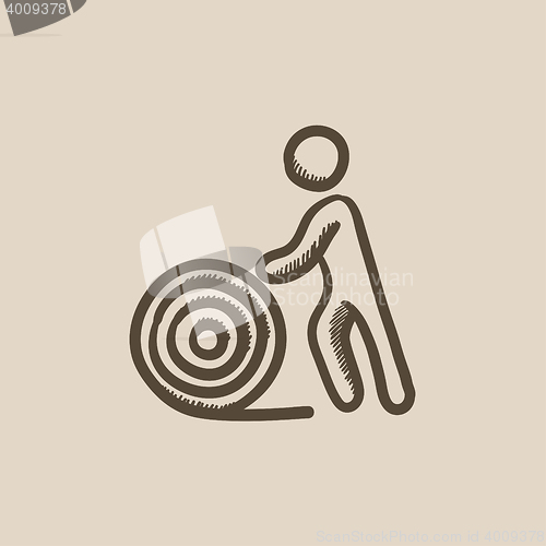 Image of Man with wire spool sketch icon.