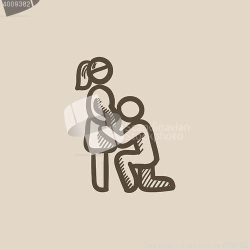 Image of Man with pregnant wife sketch icon.