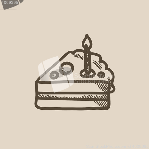 Image of Slice of cake with candle sketch icon.