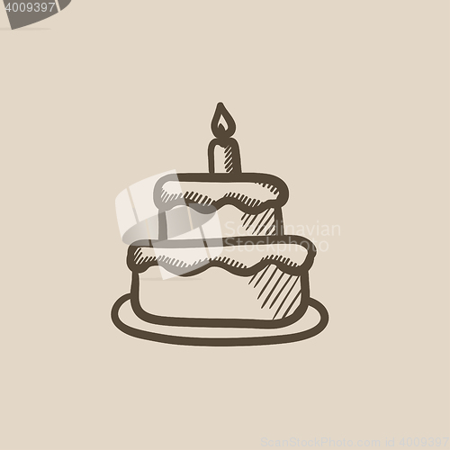 Image of Easter cake with candle sketch icon.