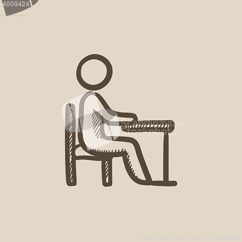 Image of Student sitting on chair at the desk sketch icon.
