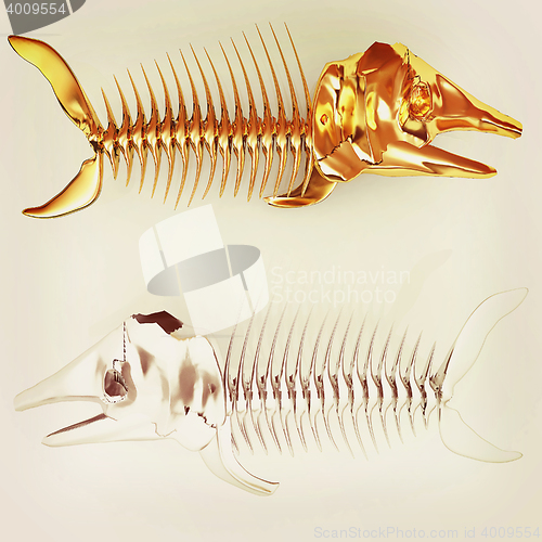 Image of 3d metall illustration of fish skeleton . 3D illustration. Vinta