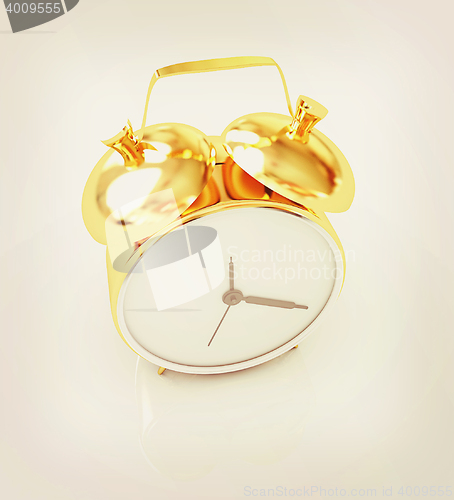 Image of Gold alarm clock . 3D illustration. Vintage style.