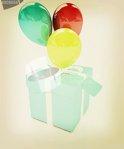 Image of Gift box with balloon for summer . 3D illustration. Vintage styl