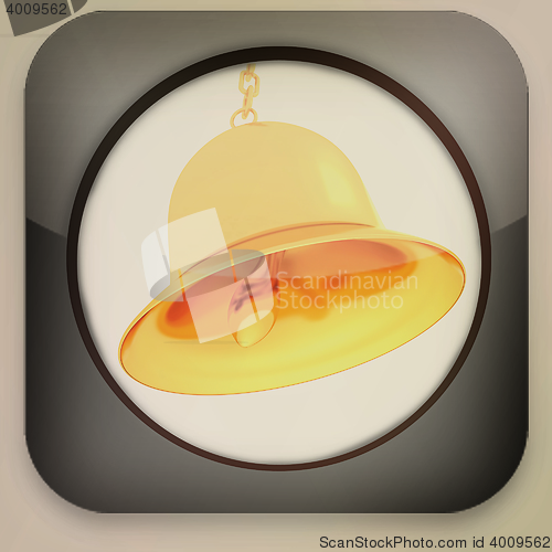 Image of Glossy icon with Gold bell . 3D illustration. Vintage style.