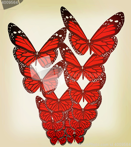 Image of Butterflies. 3D illustration. Vintage style.