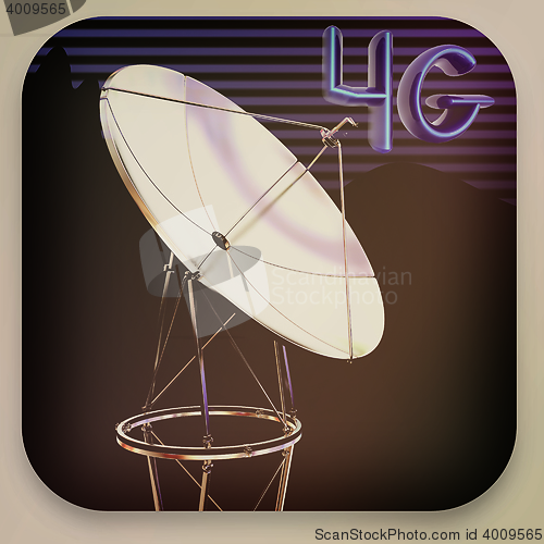 Image of Satellite dish icon . 3D illustration. Vintage style.