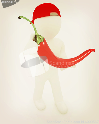 Image of 3d man with chili pepper. 3D illustration. Vintage style.