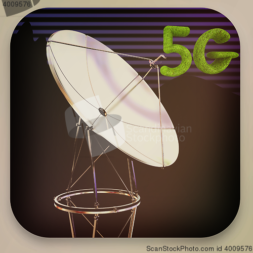 Image of Satellite dish icon . 3D illustration. Vintage style.