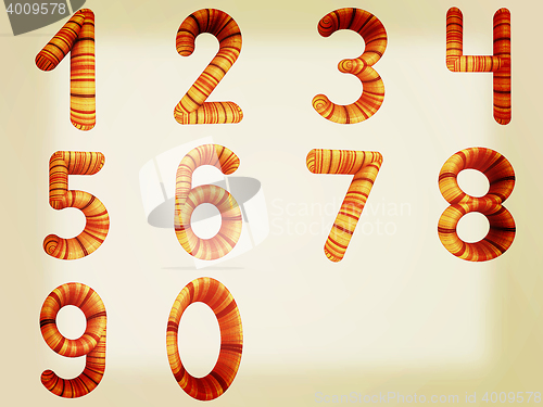 Image of Wooden numbers set . 3D illustration. Vintage style.