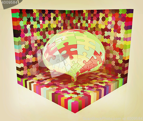 Image of Abstract shape collected from colorful puzzle . 3D illustration.