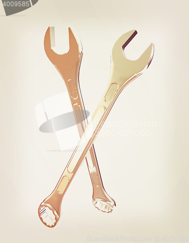 Image of Crossed wrenches . 3D illustration. Vintage style.