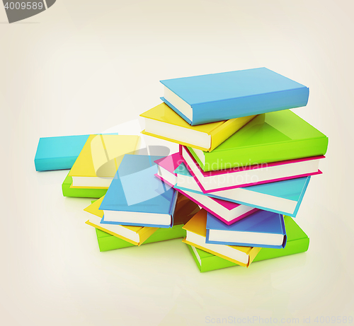 Image of colorful real books. 3D illustration. Vintage style.