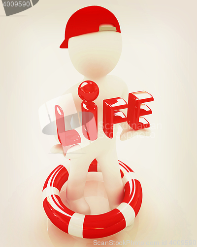 Image of Concept of life-saving with 3d man. 3D illustration. Vintage sty