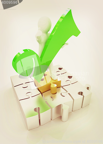 Image of The best choice of puzzles with 3d man . 3D illustration. Vintag