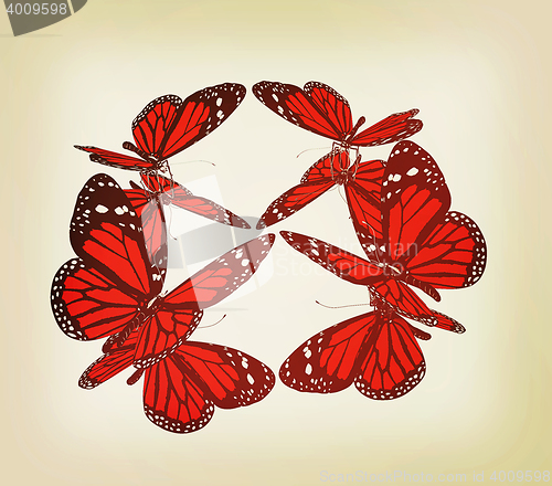 Image of Butterflies. 3D illustration. Vintage style.