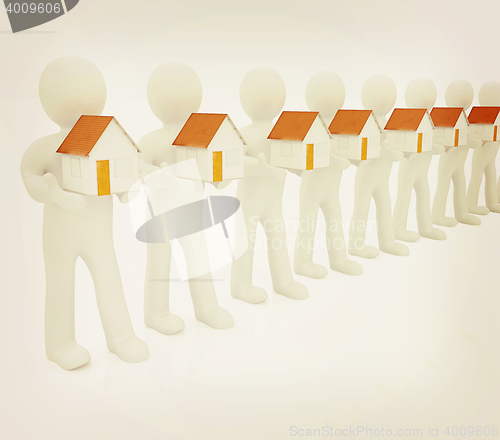 Image of 3d mans and houses . 3D illustration. Vintage style.