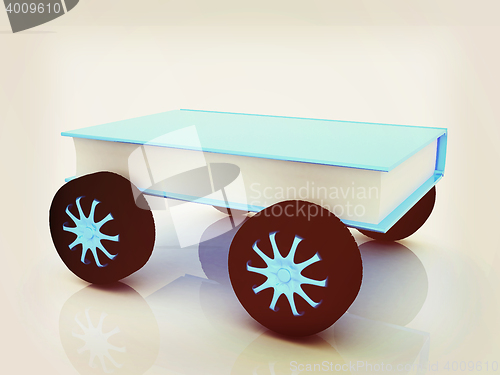 Image of On race cars in the world of knowledge concept. 3D illustration.