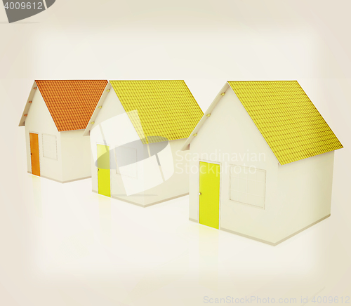 Image of Houses. 3D illustration. Vintage style.