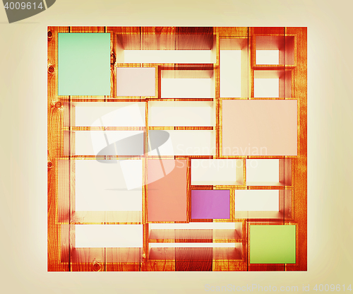 Image of 3d isolated Empty wood colorful bookshelf . 3D illustration. Vin