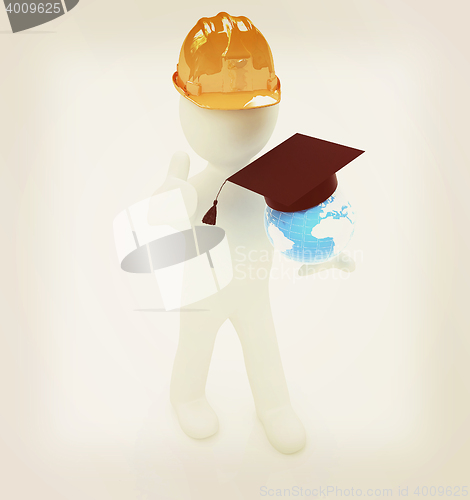 Image of 3d man in a hard hat with thumb up presents the best global tech