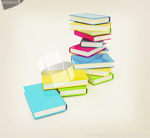 Image of colorful real books. 3D illustration. Vintage style.