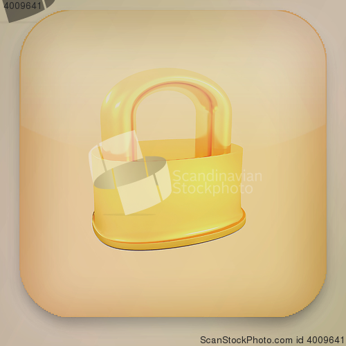 Image of icon with gold lock . 3D illustration. Vintage style.