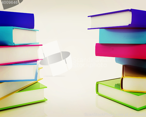 Image of colorful real books. 3D illustration. Vintage style.