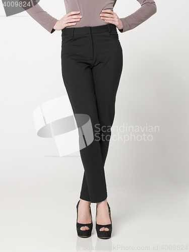 Image of fashionable youn slim woman posing in look book