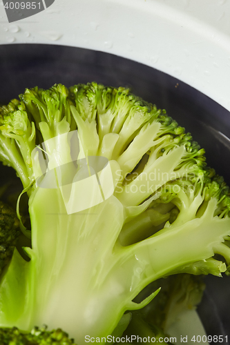 Image of natural pieces of green healthy broccoli just steamed