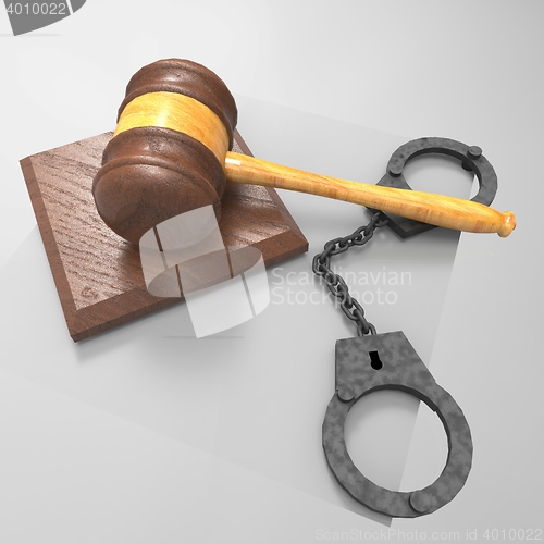 Image of handcuffs and gavel 3d illustration