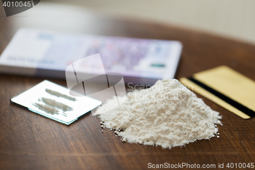 Image of close up of crack cocaine drug dose and money