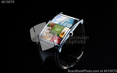 Image of close up of smart watch with internet news