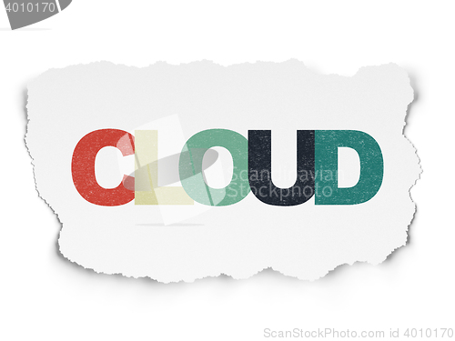 Image of Cloud networking concept: Cloud on Torn Paper background