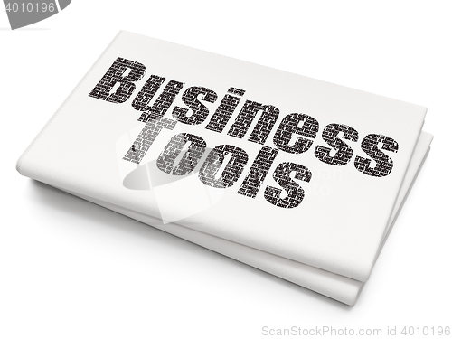 Image of Finance concept: Business Tools on Blank Newspaper background