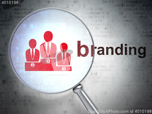 Image of Advertising concept: Business Team and Branding with optical glass
