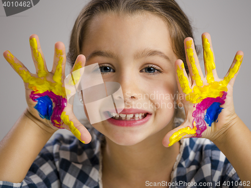 Image of Little girl with hands in paint