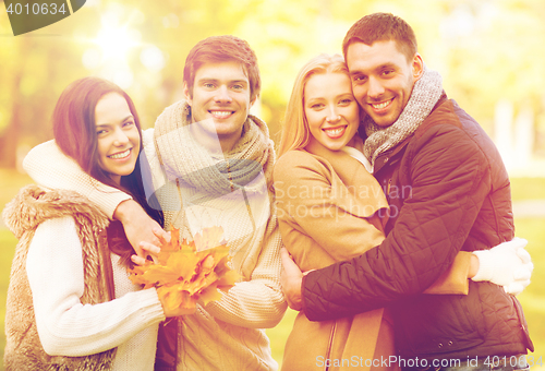 Image of group of friends having fun in autumn park