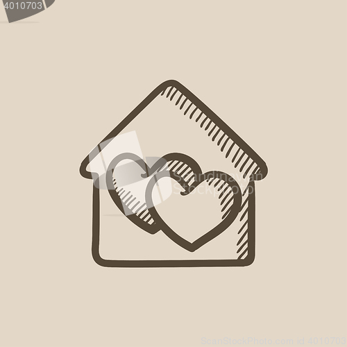 Image of House with hearts  sketch icon.