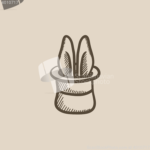 Image of Rabbit in magician hat sketch icon.