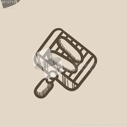 Image of Grilled sausage on grate for barbecue sketch icon.