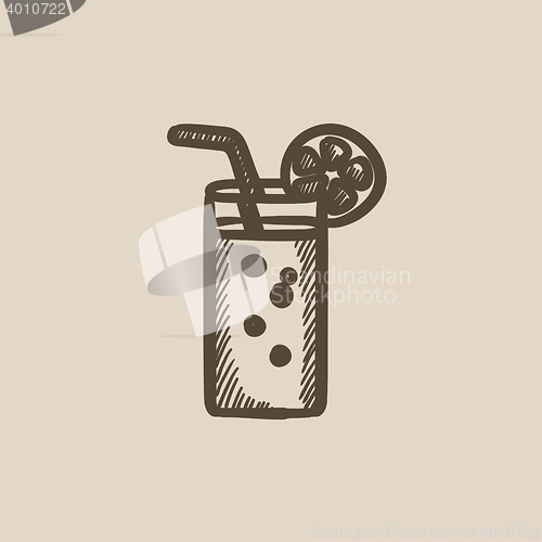 Image of Glass with drinking straw sketch icon.