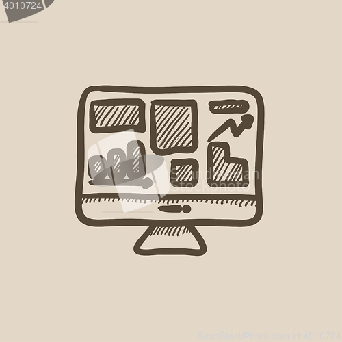 Image of Monitor with business graphs sketch icon.