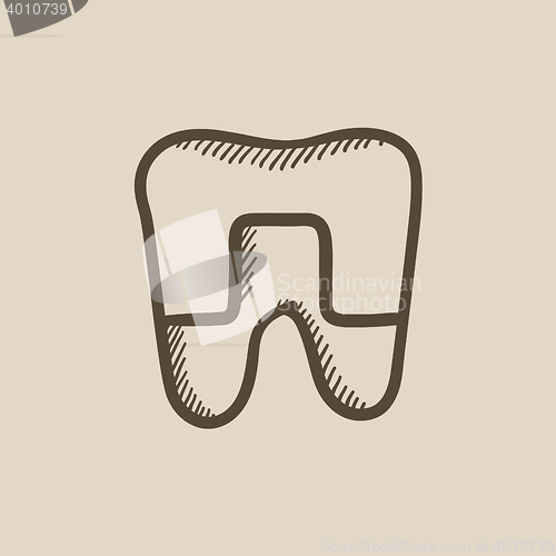 Image of Crowned tooth sketch icon.