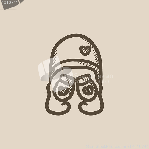 Image of Hat and mittens for children sketch icon.